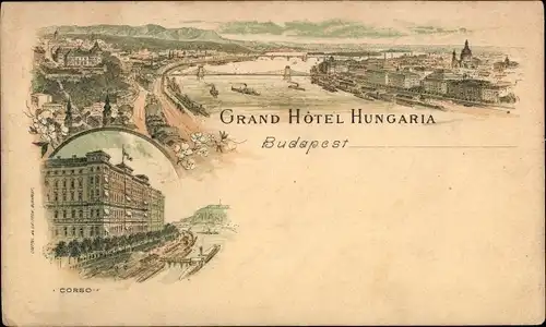 Litho Budapest Ungarn, Grand Hotel Hungaria, Gesamtansicht