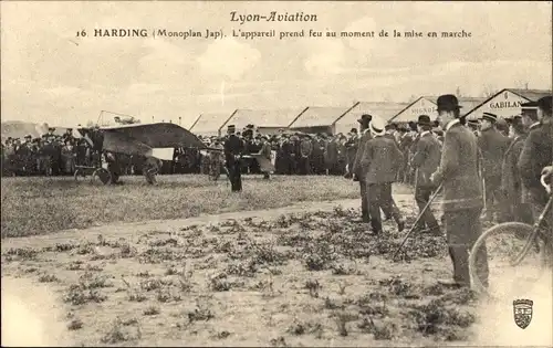 Ak Lyon Aviation, Harding, Monoplan Jap, das Flugzeug fängt beim Einschalten Feuer