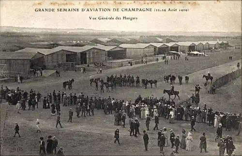 Ak Grande Semaine d'Aviation de Champagne 1909, Gesamtansicht der Hangars