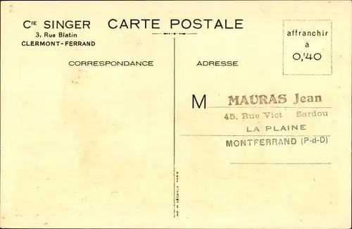 Ak Clermont Ferrand Puy de Dôme, Reklame, Singer Nähmaschinen, Rue Blatin