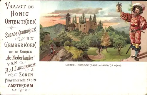 Lithographie Schloss Birseck Basel-Land, Fabrik Der Holländer von BJ Lindeboom, Amsterdam