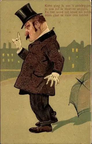 Präge Litho Betrunkener Mann mit Zylinder