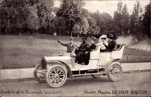 Ak Tombola de la Decennale, Double Phaeton von Dion Bouton, Automobil, Chauffeur