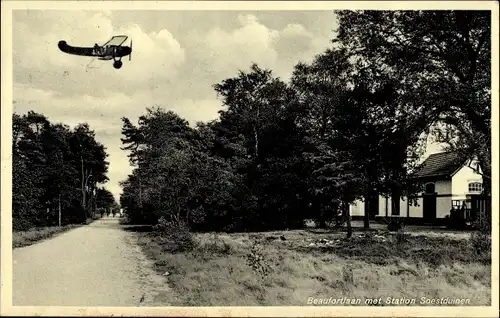 Ak Soestduinen Soest Utrecht Niederlande, Beaufortlaan mit Bahnhof