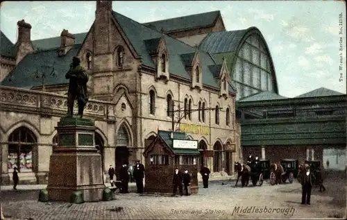 Ak Middlesbrough Nordostengland, Bahnhof, Denkmal, Brücke