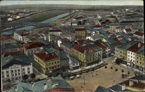 Ak Przemyśl Polen, Totalansicht, Eisenbahnbrücke