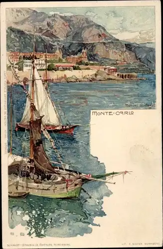 Künstler Litho Wielandt, M, Monte-Carlo Monaco, Hafen, Boote