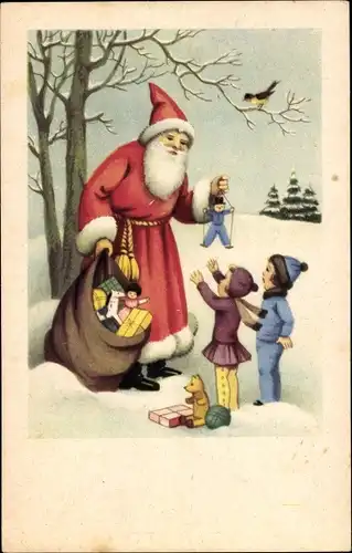 Ak Glückwunsch Weihnachten, Weihnachtsmann, Kinder, Spielzeuge, Teddybär