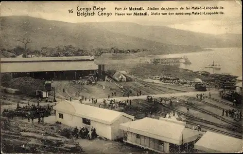 Ganzsachen Ak Matadi DR Kongo Zaire, Hafen, Bahnhof Matadi Leopoldville