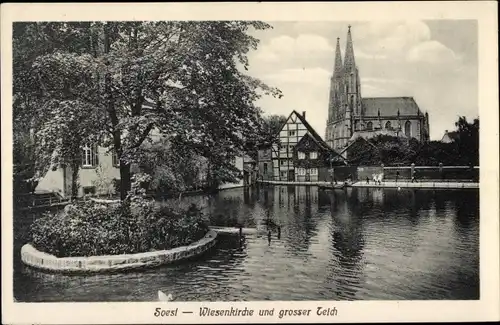 Ak Soest in Westfalen, Wiesenkirche, großer Teich