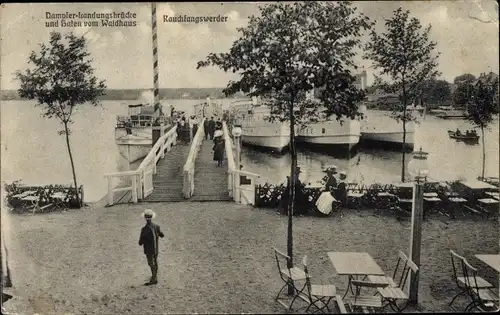 Ak Berlin Köpenick Schmöckwitz Rauchfangswerder, Dampfer-Landungsbrücke, Gastwirtschaft Waldhaus