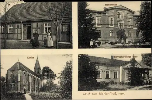 Ak Marianowo Marienfließ Pommern, Kirche, Marienheim, Herrschaftliches Haus