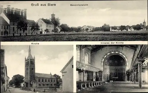 Ak Biere Bördeland im Salzlandkreis, Gesamtansicht, Kirche, Innenansicht