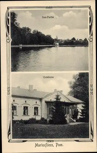 Ak Marianowo Marienfließ Pommern, Gutshaus, See