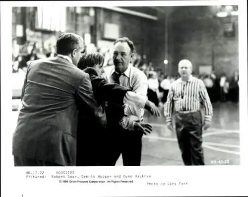 Foto Schauspieler Gene Hackman, Robert Swan, Dennis Hopper, Filmszene, Hoosiers, Pressefoto