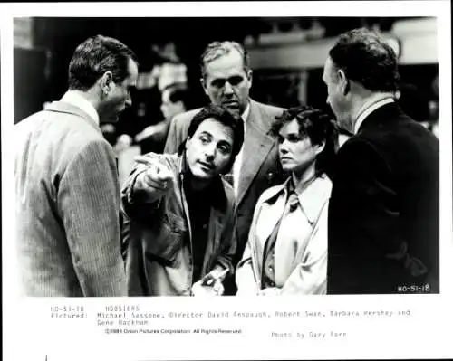 Foto Schauspieler Gene Hackman, Regisseur David Anspaugh, Filmszene, Hoosiers, Pressefoto
