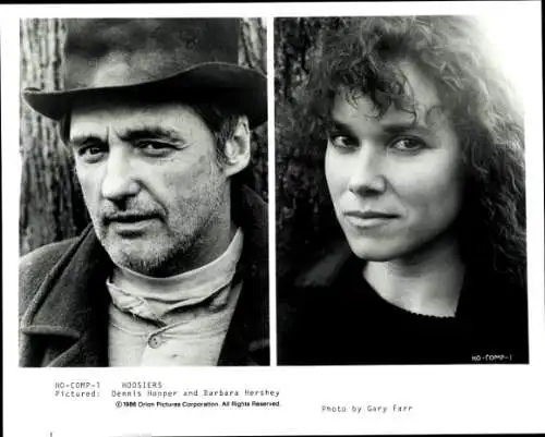 Foto Schauspieler Dennis Hopper, Barbara Hershey, Filmszene, Hoosiers, Pressefoto
