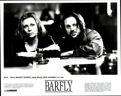 Foto Schauspieler Mickey Rourke, Faye Dunaway, Filmszene, Barfly, Pressefoto