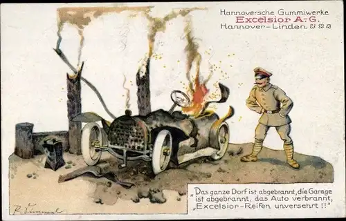 Künstler Ak Hannoversche Gummiwerke Excelsior AG Hannover Linden, Excelsior Reifen, Reklame