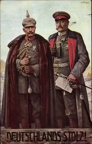 Künstler Ak Fischer, Generalfeldmarschall Paul von Hindenburg und Kaiser Wilhelm II.
