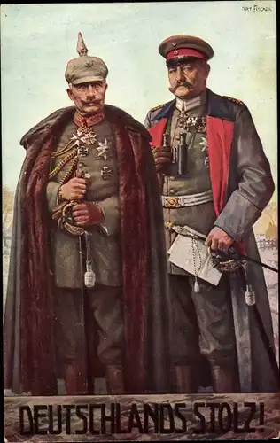 Künstler Ak Fischer, Deutschlands Stolz, Generalfeldmarschall Paul von Hindenburg, Kaiser Wilhelm II