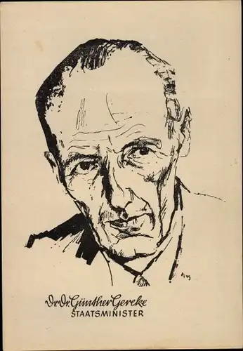 Künstler Ak Dr. Dr. Günther Gereke, Staatsminister, Wahl Bundestag 1949 Wahlspende CDU Niedersachsen