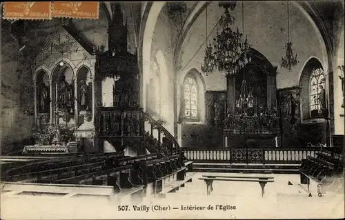 Ak Vailly sur Sauldre Cher, Interieur de l'Eglise