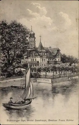 Künstler Ak Seeshaupt in Oberbayern, Starnberger See, Hotel Seeshaupt, Inh. Franz Kohler