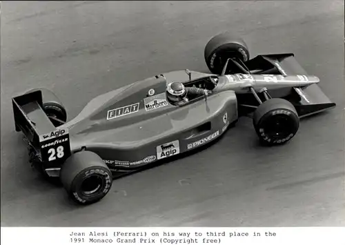 Foto Monaco Grand Prix 1991, Jean Alesi, Ferrari, Agip, GoodYear, Fiat, Marlboro, Pioneer