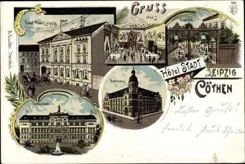 Litho Köthen in Anhalt, Hotel Stadt Leipzig, Technikum, Rathaus