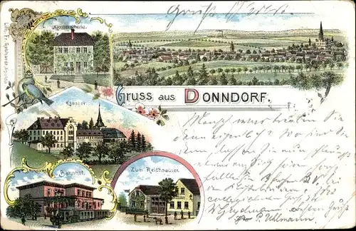 Litho Donndorf Roßleben Wiehe, Klosterschenke, Kloster, Bahnhof, Zum Reichsadler