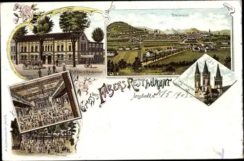 Litho Arnstadt in Thüringen, Faber's Restaurant, Liebfrauenkirche, Panorama