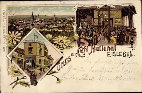 Litho Lutherstadt Eisleben, Gesamtansicht, Café National