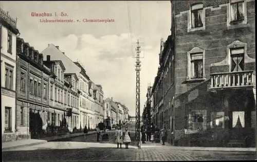 Ak Glauchau in Sachsen, Lichtensteiner Straße vom Chemnitzer Platz aus gesehen