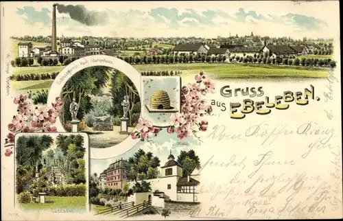 Litho Ebeleben im Kyffhäuserkreis, Bienenstock, Schlossgarten, Kaskaden, Panorama