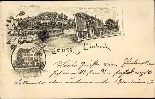 Litho Einbeck in Niedersachsen, Heldenburg, Rathaus, Technikum, Realprogymnasium