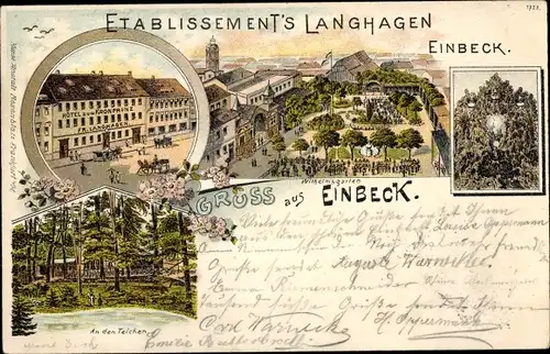 Litho Einbeck in Niedersachsen, Etablissement's Langhagen, Hotel zum Kronprinz, Wilhelmsgarten