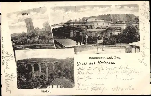 Ak Kreiensen Einbeck, Bahnhof, Bahnhofsgaststätte, Burg, Viadukt