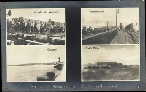 Ak Smederevo Semendria Serbien, Donaufähre, Semendria-Dunapart, Verladerampe, I WK