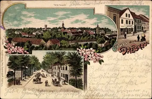 Litho Drebkau in der Niederlausitz, Totalansicht, Bahnhofstraße, Geschäft