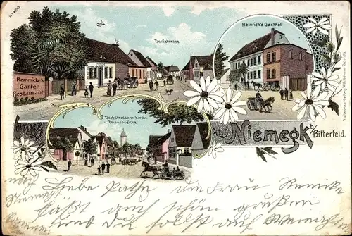 Litho Niemegk Kreis Bitterfeld in Sachsen Anhalt, Ehemaliger Ort, Heinrich's Gasthof, Friedenseiche