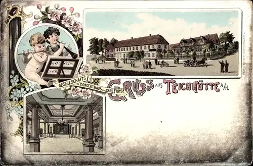 Litho Teichhütte Bad Grund im Harz, Gesellschaftshaus und Concerthaus von Carl Fuhse