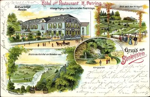 Litho Blankenstein an der Ruhr Hattingen, Königsplatz, Hotel und Restaurant