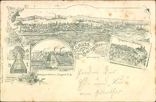 Vorläufer Litho Salzgitter in Niedersachsen, Totalansicht, Kurgarten, Badehaus, Weberei