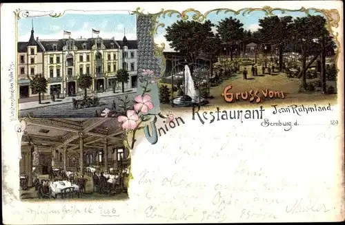 Litho Bernburg an der Saale Salzlandkreis, Union Restaurant, Jean Rühmland, Saal, Garten