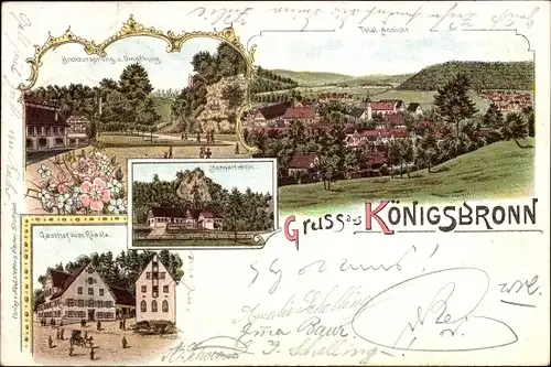 Litho Königsbronn an der Brenz, Brenzursprung, Gasthof zum Rössle, Panorama