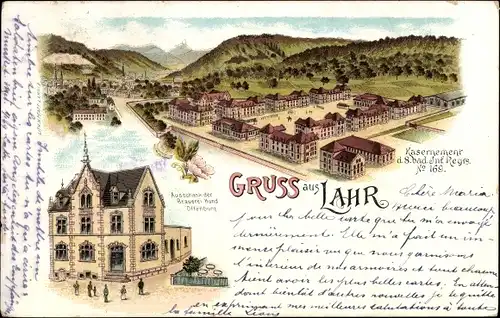 Litho Lahr im Schwarzwald Baden, Kaserne 8. badisches Infanterie Regiment No. 169, Gasthaus