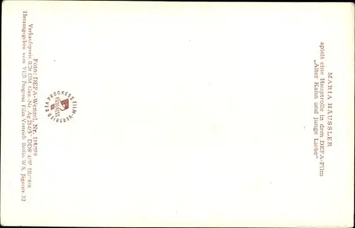 Ak Schauspielerin Maria Häussler, Portrait, Defa, Alter Kahn und junge Liebe