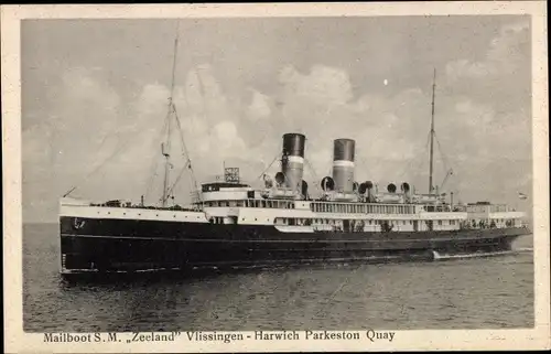 Ak Vlissingen Zeeland Niederlande, Mailboot S.M. Zeeland, Harwich Parkeston Quay