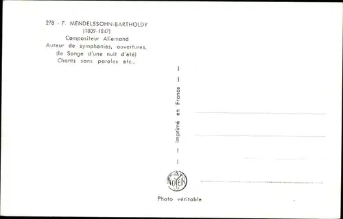 Künstler Ak Komponist Felix Mendelssohn Bartholdy, Portrait